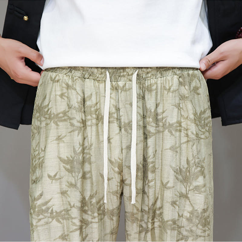 Tactile Bamboo Pattern Elastic Waist Men's Meditation Pants