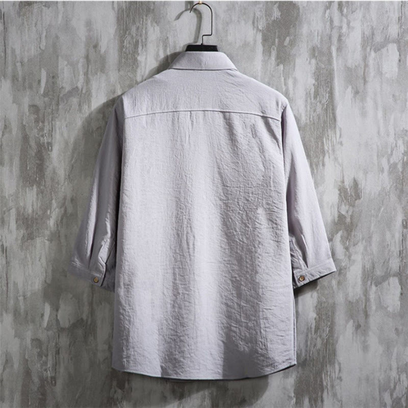 Casual Solid Color Front Button Three Quarter Sleeves Men's Shirt