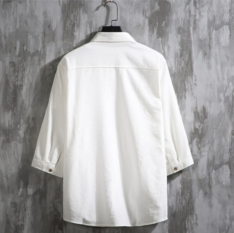 Casual Solid Color Front Button Three Quarter Sleeves Men's Shirt