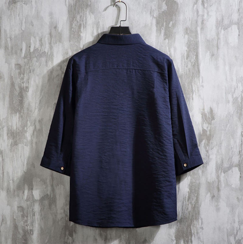 Casual Solid Color Front Button Three Quarter Sleeves Men's Shirt