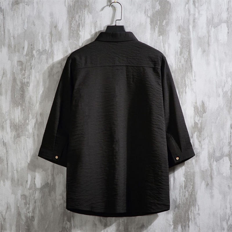 Casual Solid Color Front Button Three Quarter Sleeves Men's Shirt