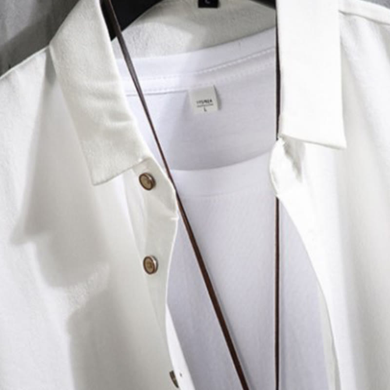 Casual Solid Color Front Button Three Quarter Sleeves Men's Shirt
