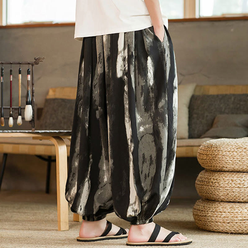 Ink Gradient Cotton Linen Meditation Harem Pants