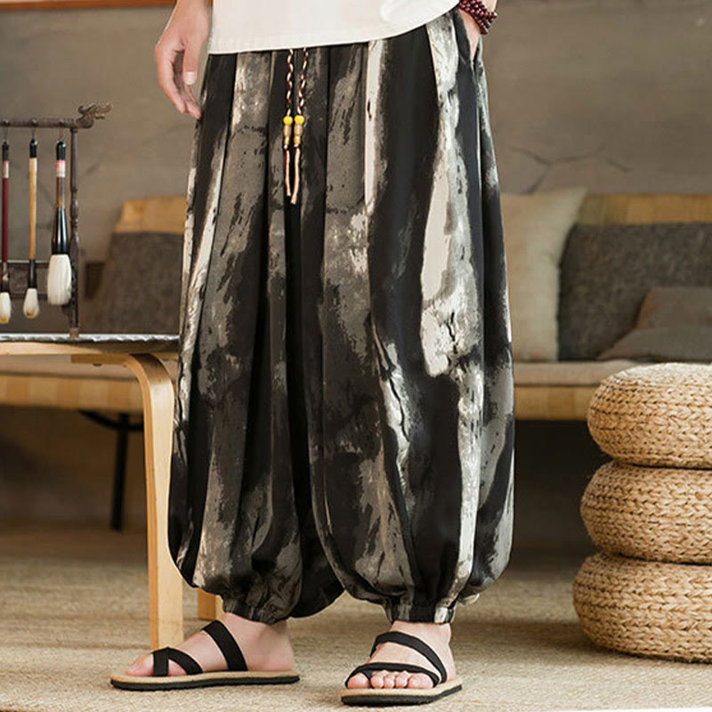 Ink Gradient Cotton Linen Meditation Harem Pants