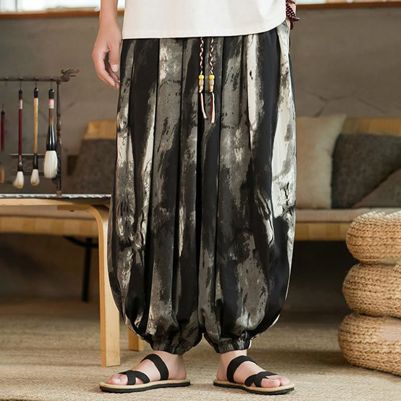Ink Gradient Cotton Linen Meditation Harem Pants