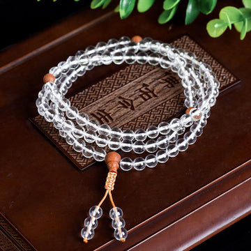 108 Mala Beads Natural Stone White Crystal Sandalwood Healing Bracelet