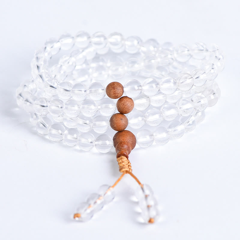 108 Mala Beads Natural Stone White Crystal Sandalwood Healing Bracelet
