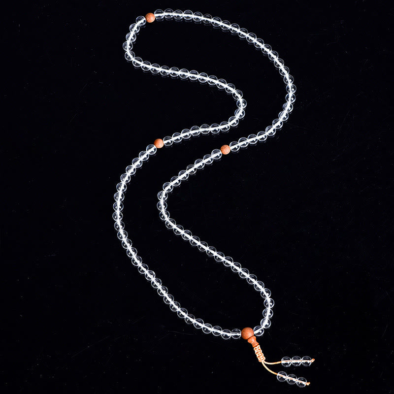 108 Mala Beads Natural Stone White Crystal Sandalwood Healing Bracelet