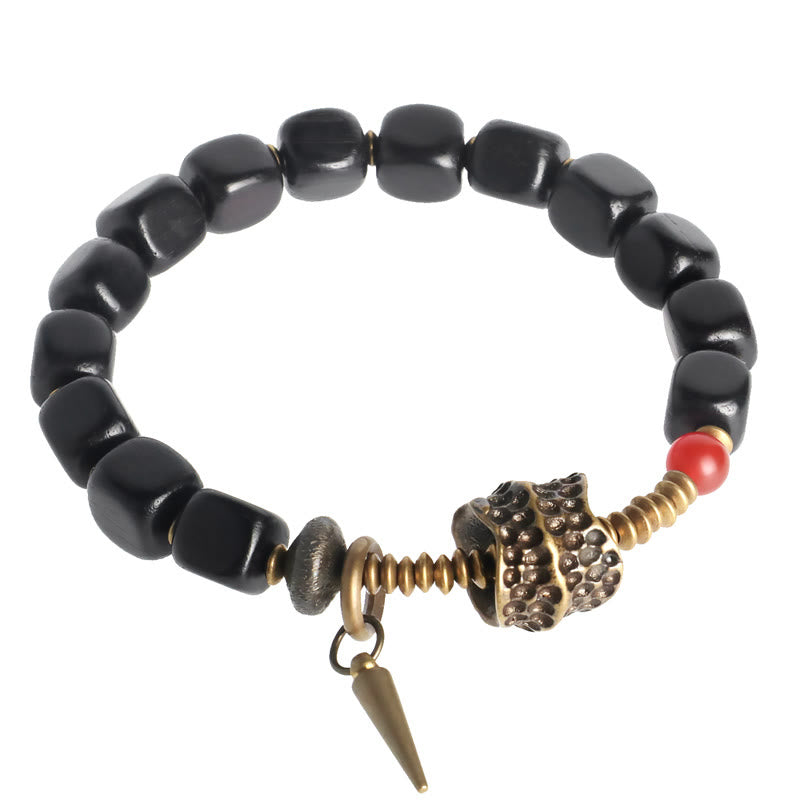 Square Ebony Wood and Red Agate Mixed Metal Copper Brass Bracelet