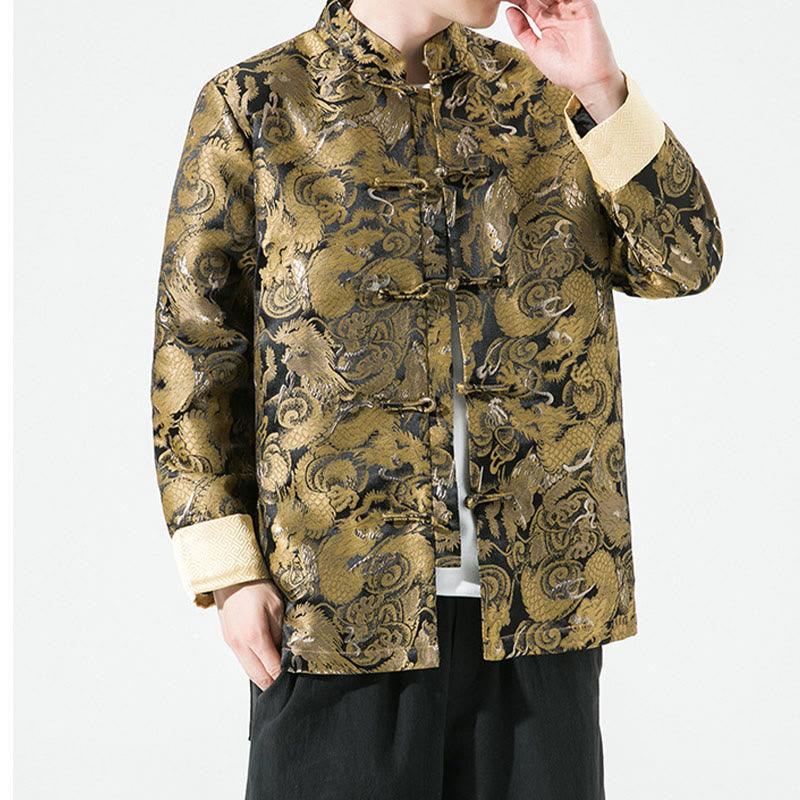 Cotton Stand-Collar Frog-Button Mindful Men's Jacket Shirt