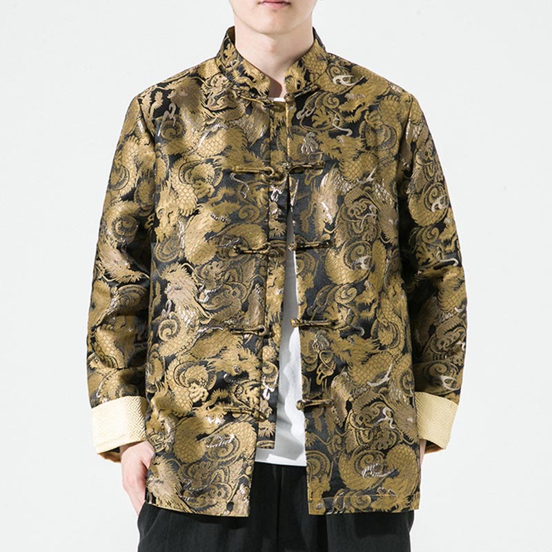Cotton Stand-Collar Frog-Button Mindful Men's Jacket Shirt