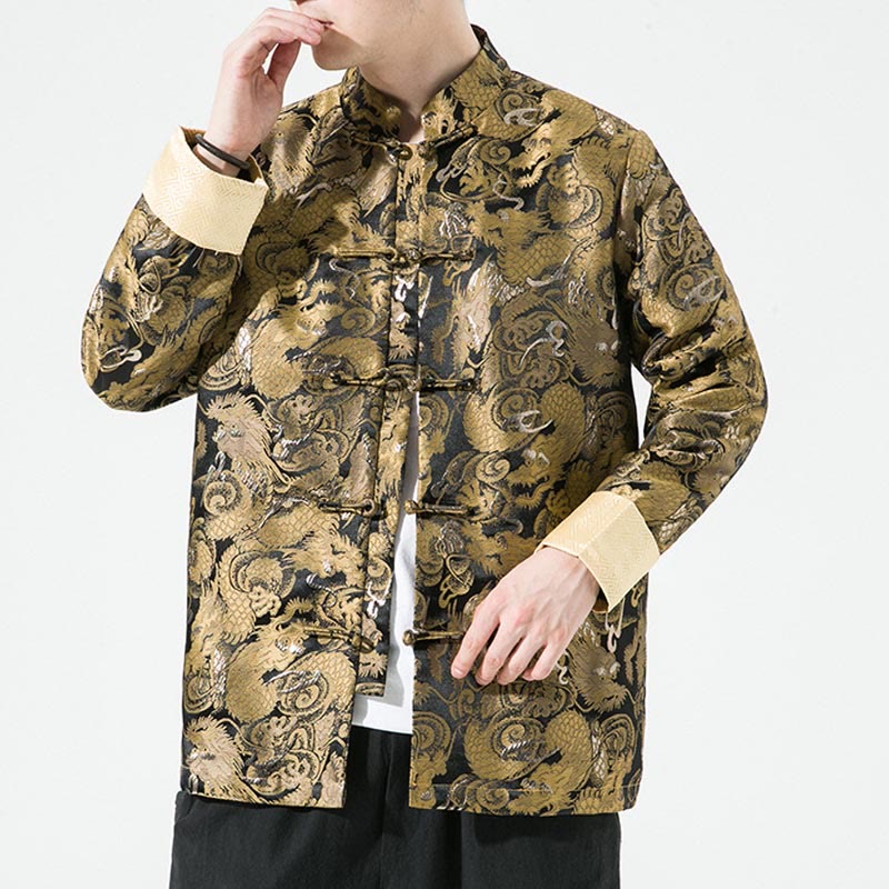 Cotton Stand-Collar Frog-Button Mindful Men's Jacket Shirt