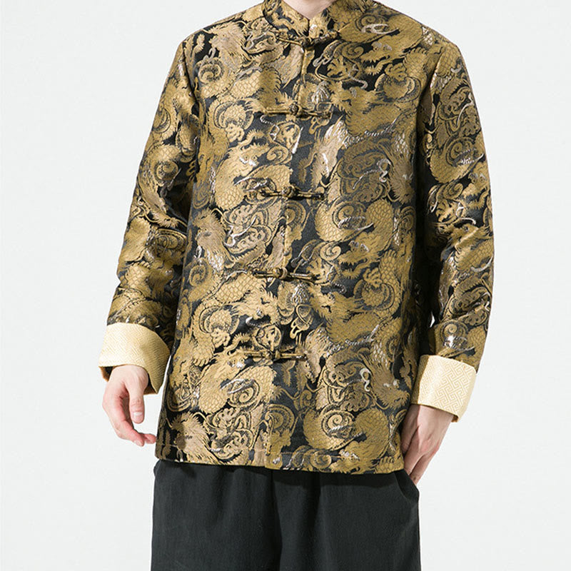Cotton Stand-Collar Frog-Button Mindful Men's Jacket Shirt