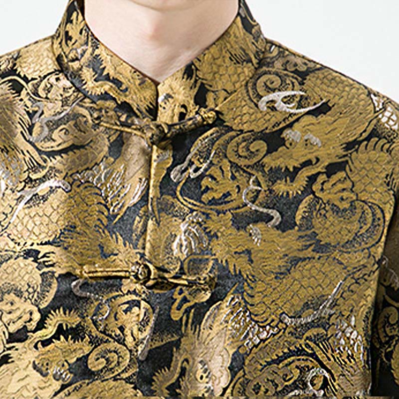 Cotton Stand-Collar Frog-Button Mindful Men's Jacket Shirt