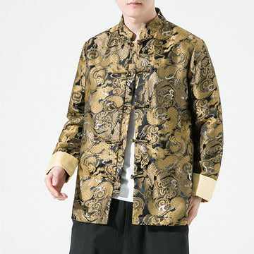 Cotton Stand-Collar Frog-Button Mindful Men's Jacket Shirt