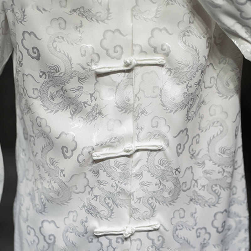 Breathable Linen Dragon Pattern Stand Collar Men's Jacket Shirt