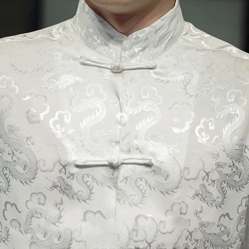 Breathable Linen Dragon Pattern Stand Collar Men's Jacket Shirt