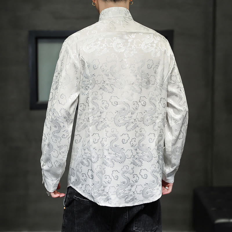 Breathable Linen Dragon Pattern Stand Collar Men's Jacket Shirt