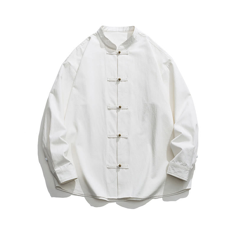 Cotton Stand-Collar Frog-Button Meditation Jacket Shirt