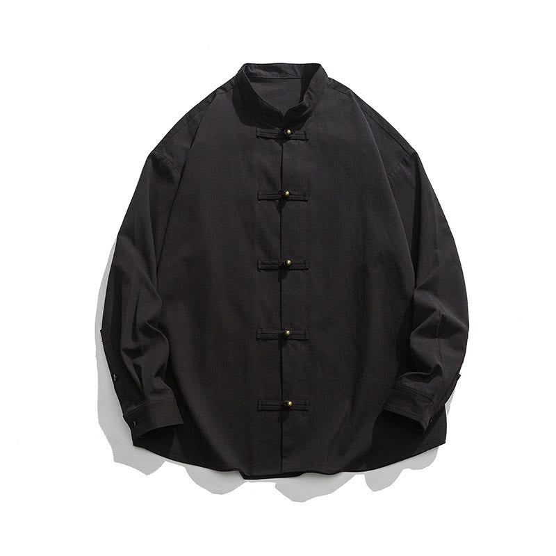 Cotton Stand-Collar Frog-Button Meditation Jacket Shirt