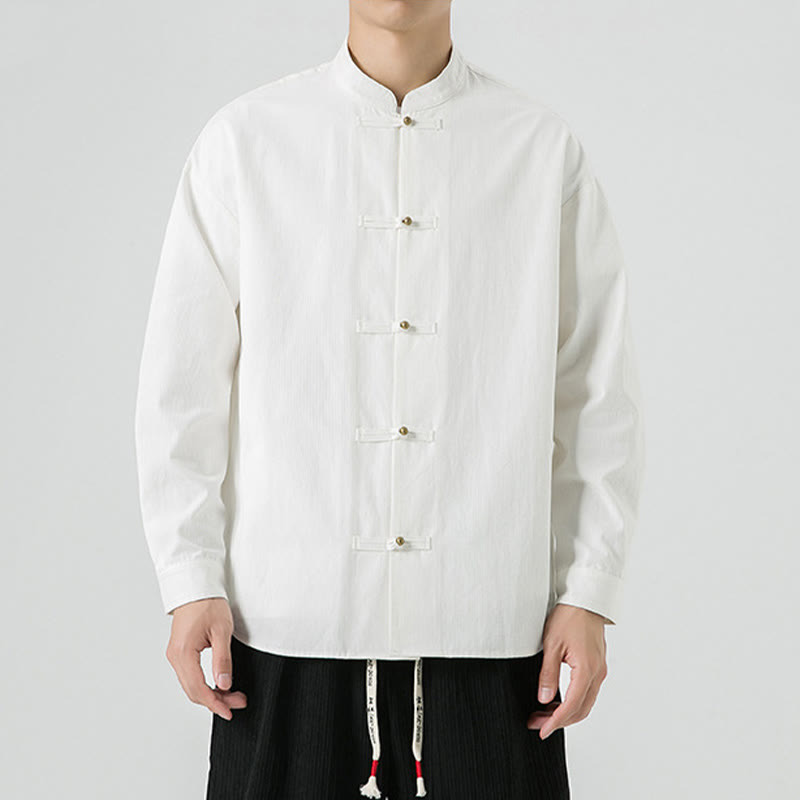Cotton Stand-Collar Frog-Button Meditation Jacket Shirt