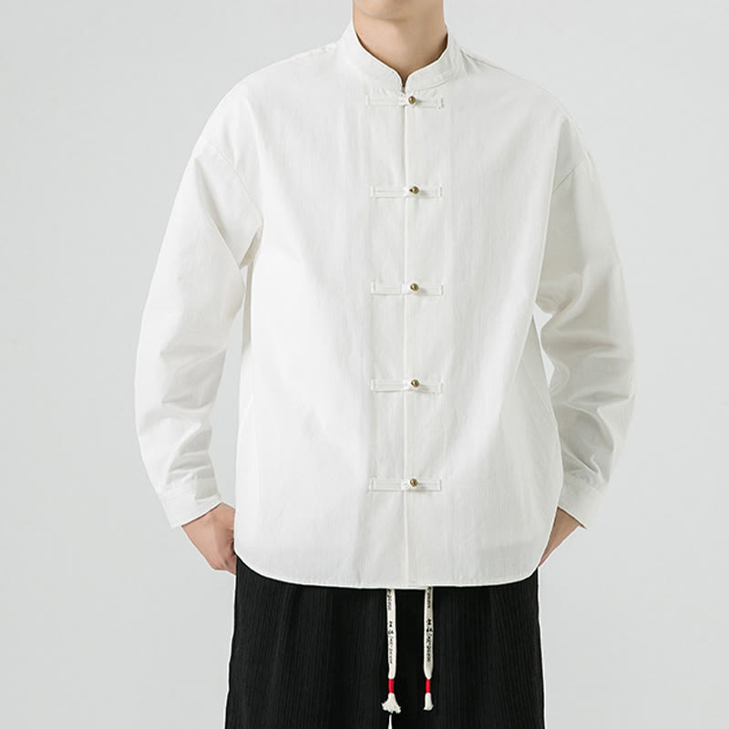 Cotton Stand-Collar Frog-Button Meditation Jacket Shirt