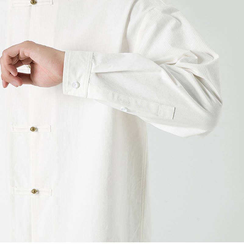 Cotton Stand-Collar Frog-Button Meditation Jacket Shirt