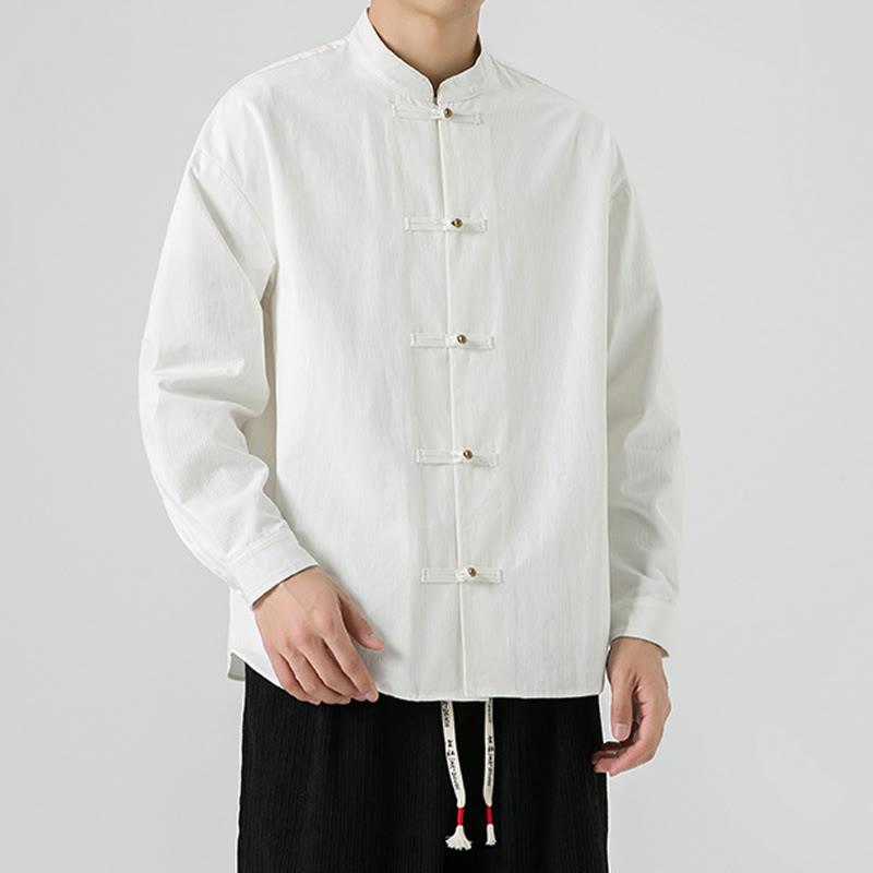 Cotton Stand-Collar Frog-Button Meditation Jacket Shirt