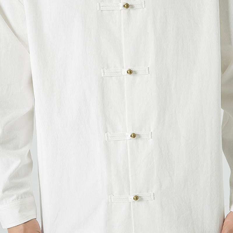 Cotton Stand-Collar Frog-Button Meditation Jacket Shirt