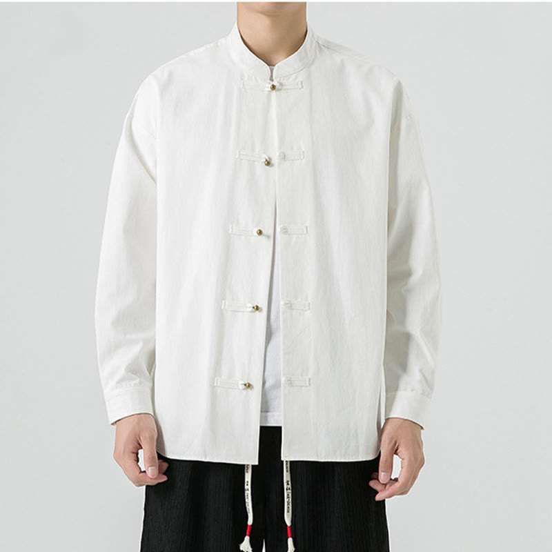 Cotton Stand-Collar Frog-Button Meditation Jacket Shirt