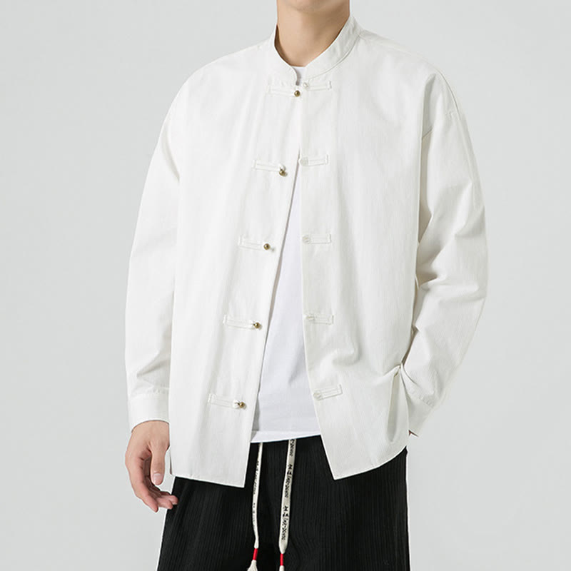 Cotton Stand-Collar Frog-Button Meditation Jacket Shirt
