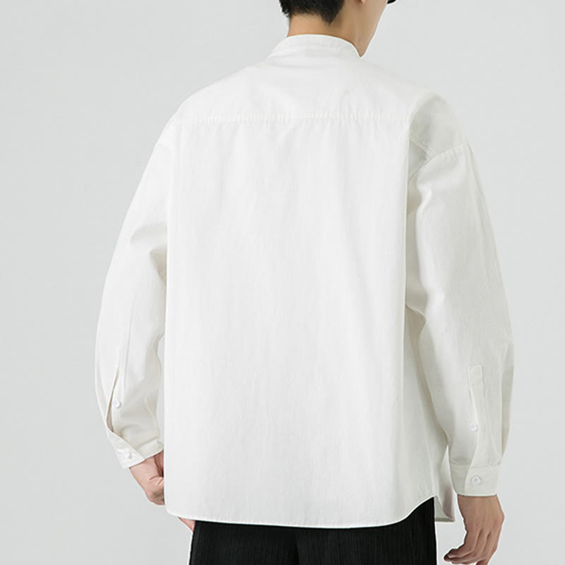 Cotton Stand-Collar Frog-Button Meditation Jacket Shirt