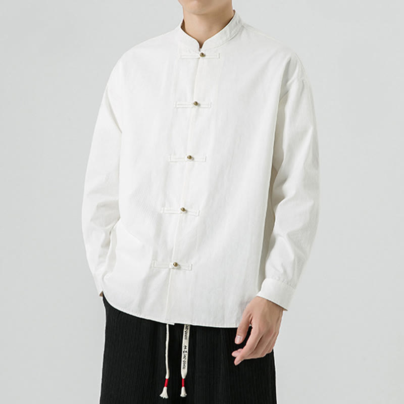Cotton Stand-Collar Frog-Button Meditation Jacket Shirt
