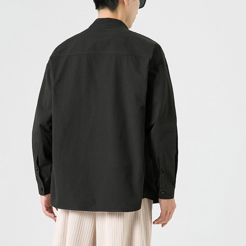 Cotton Stand-Collar Frog-Button Meditation Jacket Shirt