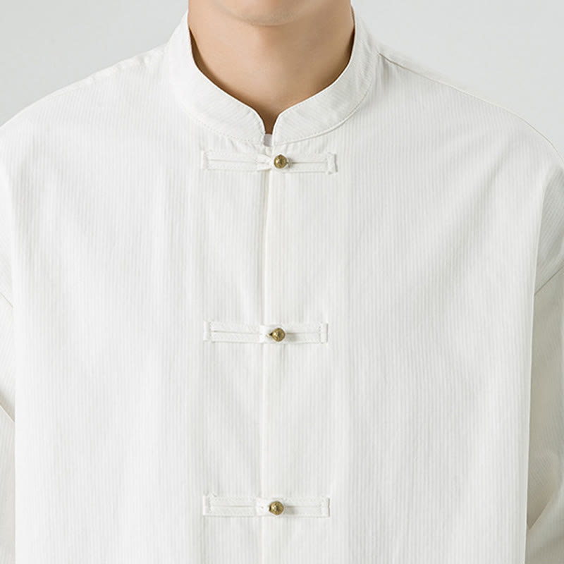 Cotton Stand-Collar Frog-Button Meditation Jacket Shirt