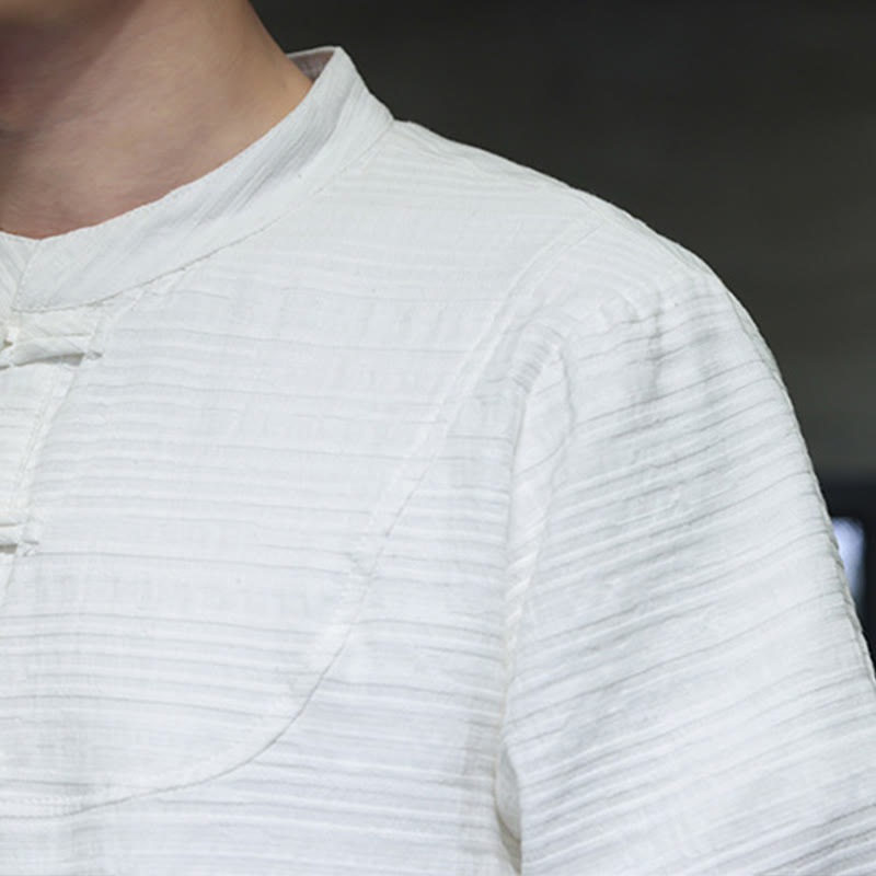 Solid Color Half Frog-button Tang Suit Cotton Linen Men's Jacket Shirt