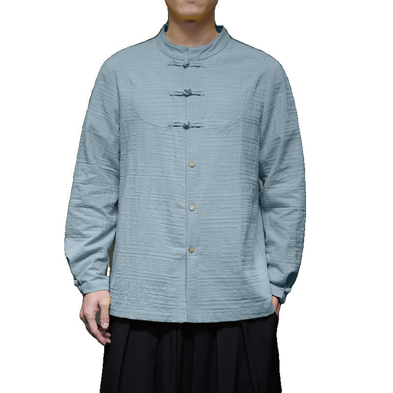 Solid Color Half Frog-button Tang Suit Cotton Linen Men's Jacket Shirt