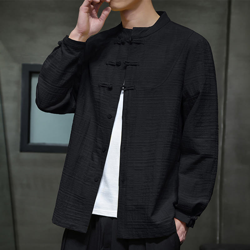 Solid Color Half Frog-button Tang Suit Cotton Linen Men's Jacket Shirt