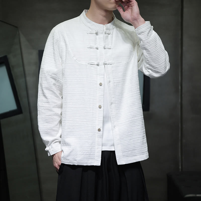 Solid Color Half Frog-button Tang Suit Cotton Linen Men's Jacket Shirt