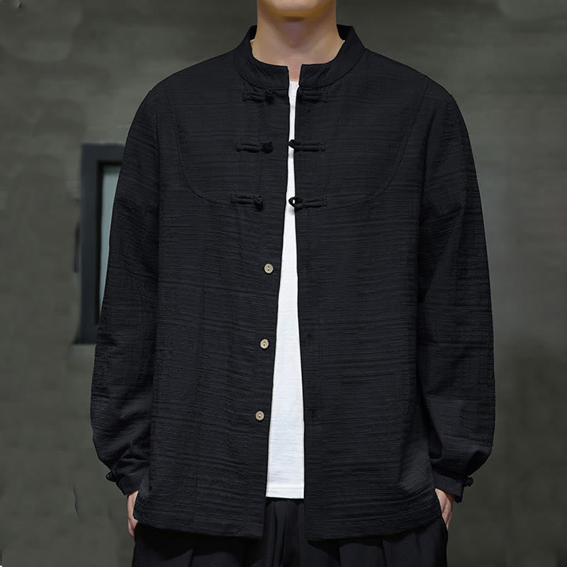 Solid Color Half Frog-button Tang Suit Cotton Linen Men's Jacket Shirt