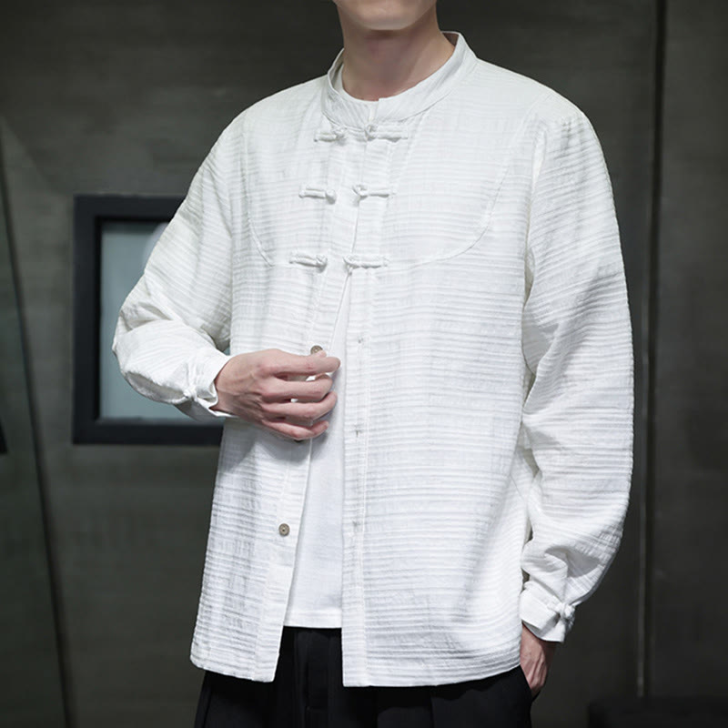 Solid Color Half Frog-button Tang Suit Cotton Linen Men's Jacket Shirt