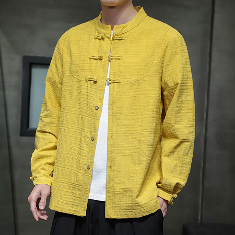 Solid Color Half Frog-button Tang Suit Cotton Linen Men's Jacket Shirt