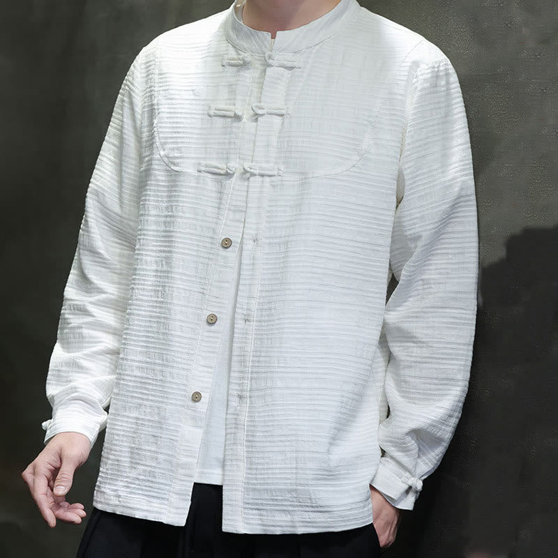 Solid Color Half Frog-button Tang Suit Cotton Linen Men's Jacket Shirt
