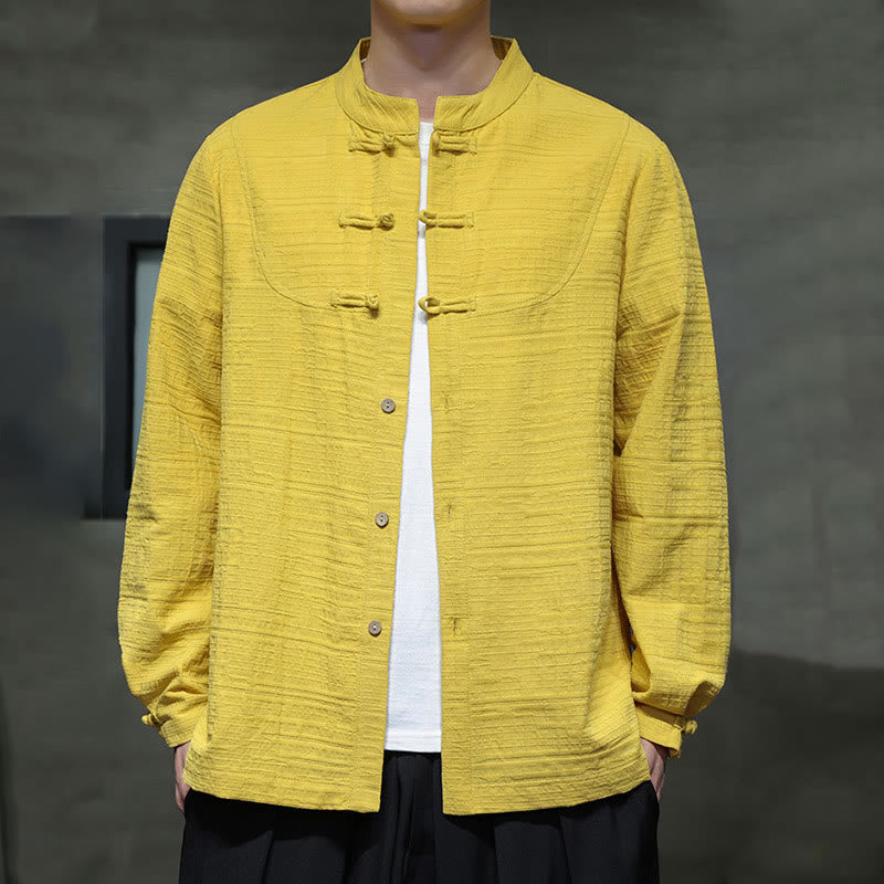 Solid Color Half Frog-button Tang Suit Cotton Linen Men's Jacket Shirt