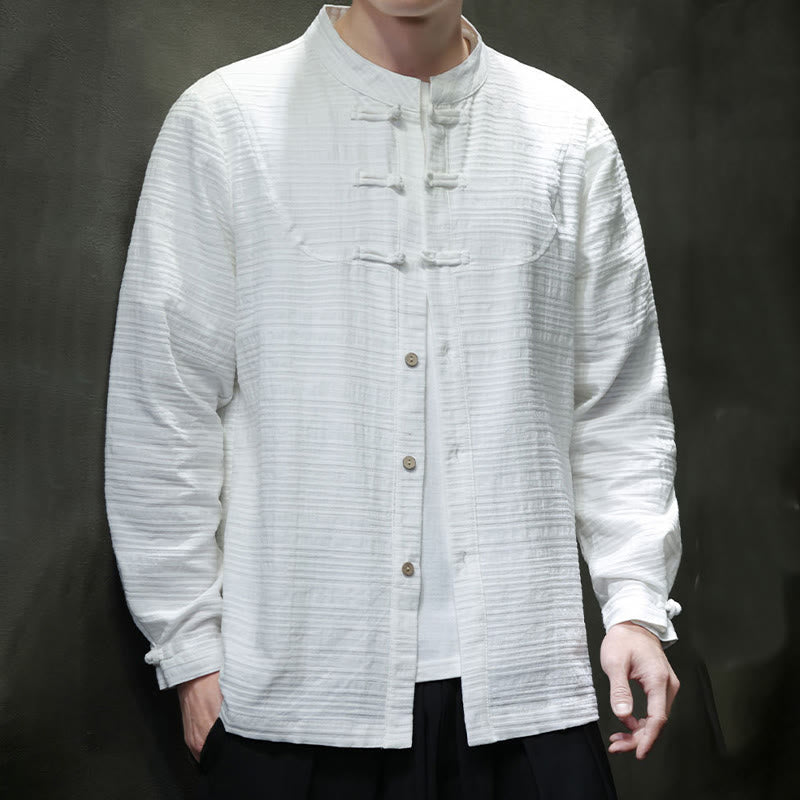 Solid Color Half Frog-button Tang Suit Cotton Linen Men's Jacket Shirt