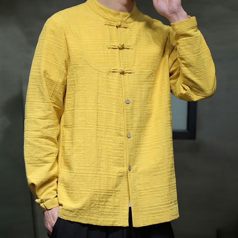 Solid Color Half Frog-button Tang Suit Cotton Linen Men's Jacket Shirt