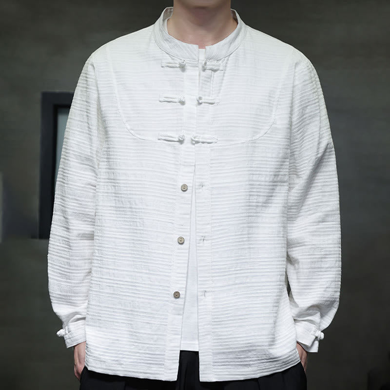 Solid Color Half Frog-button Tang Suit Cotton Linen Men's Jacket Shirt