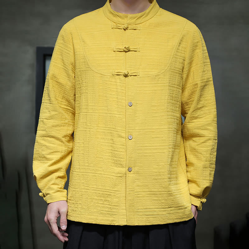 Solid Color Half Frog-button Tang Suit Cotton Linen Men's Jacket Shirt