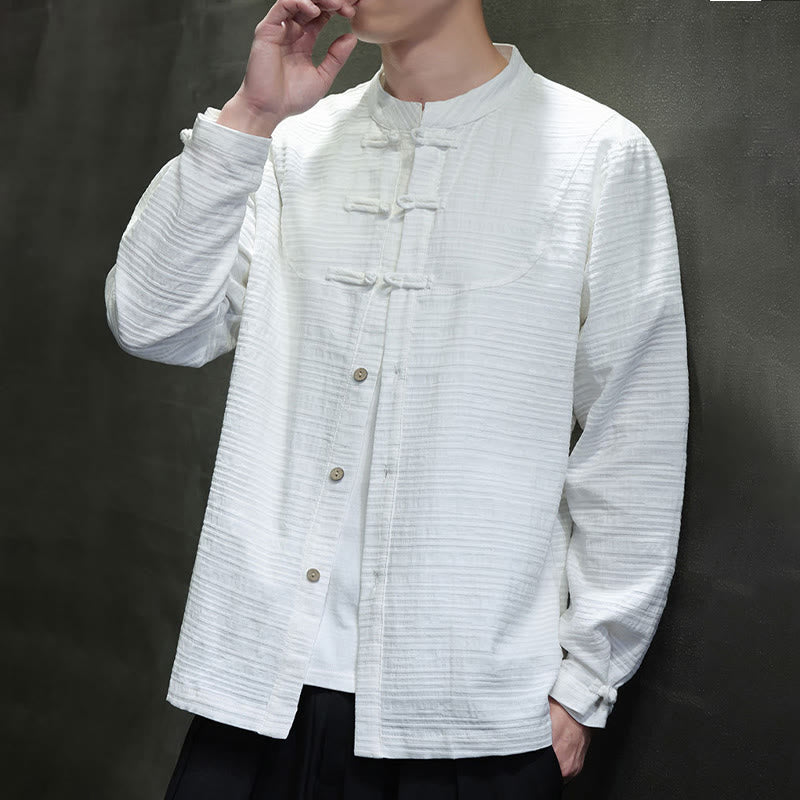 Solid Color Half Frog-button Tang Suit Cotton Linen Men's Jacket Shirt
