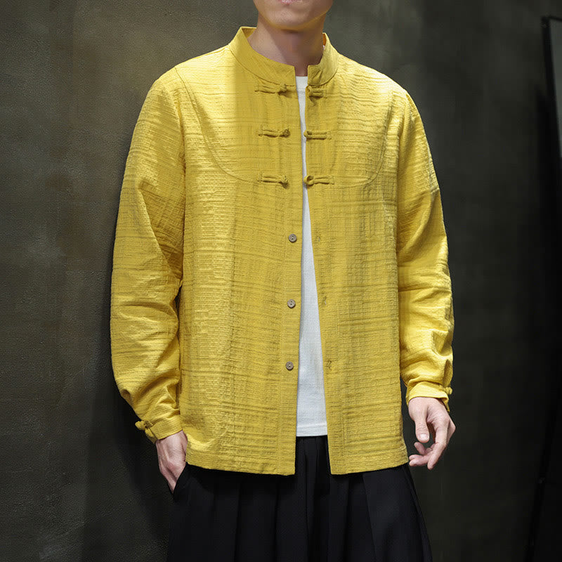 Solid Color Half Frog-button Tang Suit Cotton Linen Men's Jacket Shirt